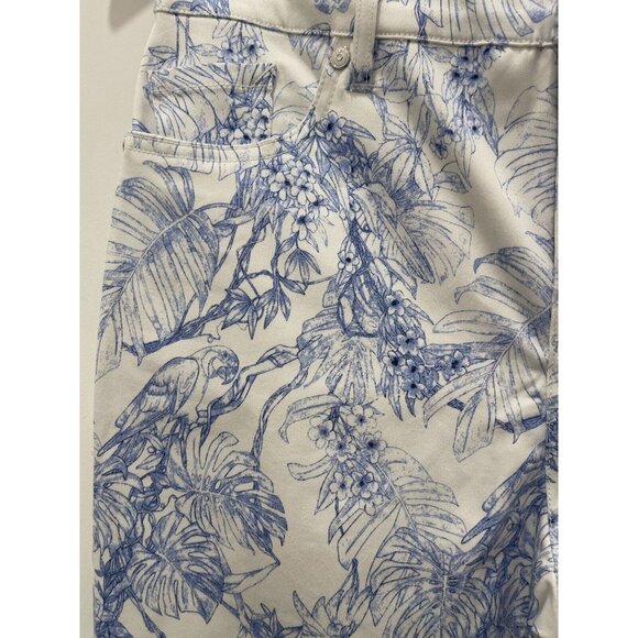 ELIE TAHARI Skinny Ankle Womens Pants White Blue Tropical Floral Bird Havana 10 - Picture 4 of 11